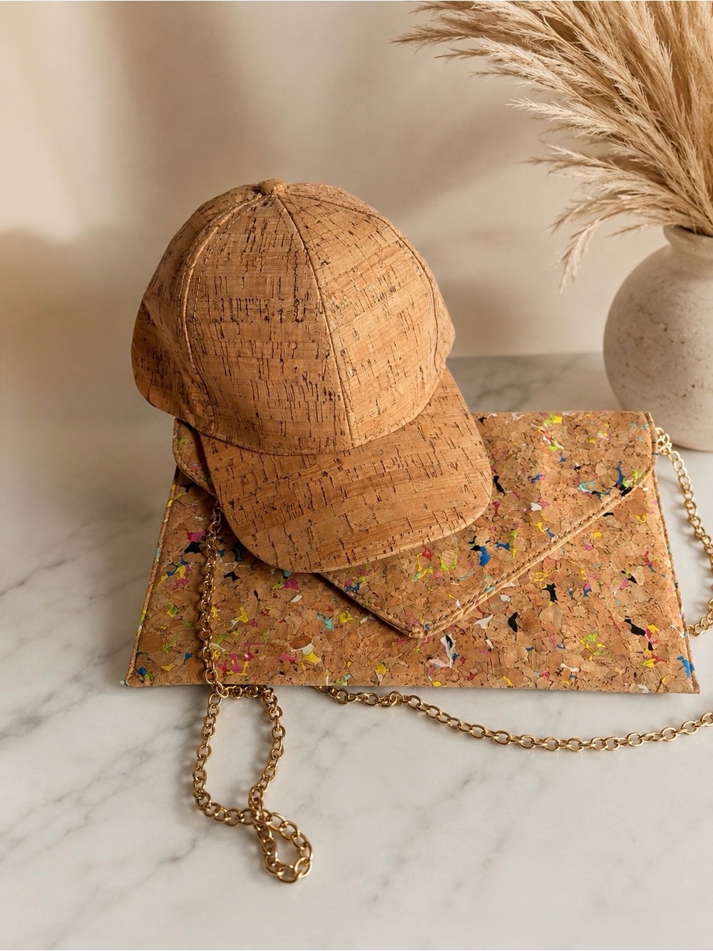 Cork Baseball Cap and Envelope Clutch Set - Natural Cork